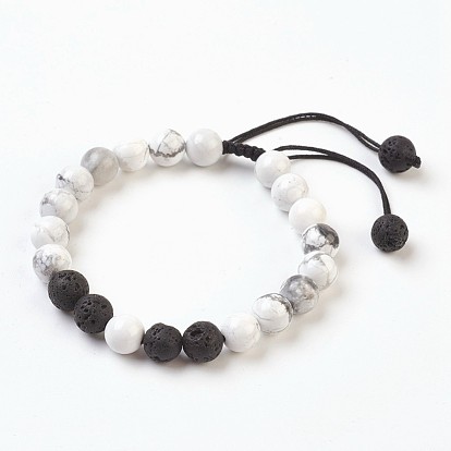 Cadeaux spéciaux Saint Valentin, bracelets de perles tressées en pierre de lave naturelle et howlite