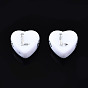 Opaque White Acrylic Beads, Heart with Silver Random Letters