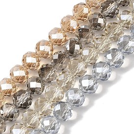 Pearl Luster Plated Electroplate Beads Strands, Faceted, Round