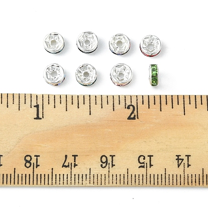 80Pcs 8 Styles Brass Rhinestone Spacer Beads, Grade A, Straight Flange, Silver, Rondelle