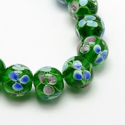 Handmade Inner Flower Lampwork Round Beads Strands, 11x12mm, Hole: 2mm, about 33pcs/strand, 14.17 inch