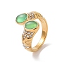 Gemstone Oval Open Cuff Ring with Crystal Rhinestone, Ion Plating(IP) 304 Stainless Steel Jewelry for Women, Golden