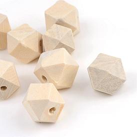 Unfinished Wood Beads, Natural Wooden Beads, Whiten, Polygon
