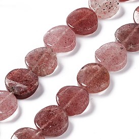 Natural Strawberry Quartz Beads Strands, Twist Flat Round