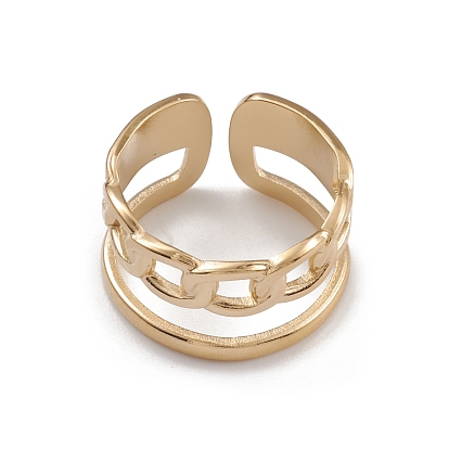 304 inoxydable anneaux de manchette en acier, Bague large à élément de chaîne évidé pour femme