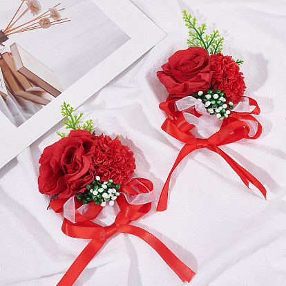 Craspire 2pcs corsage de poignet en soie, avec fleur imitation plastique, pour le mariage, décorations de fête