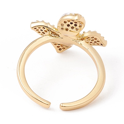 Открытое кольцо-манжета в виде цветка из прозрачного кубического циркония с акриловой жемчужиной, украшения из латуни для женщин, без свинца и без кадмия