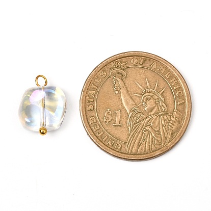 Electroplate Glass Pendants, with Brass Ball Head pins, Square