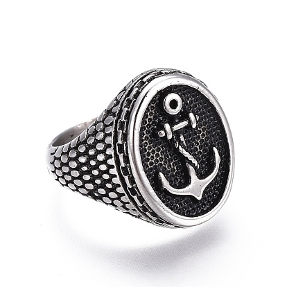 304 anillos de sello de acero inoxidable para hombres, anillos de dedo de ancho de banda, plano y redondo con anclaje