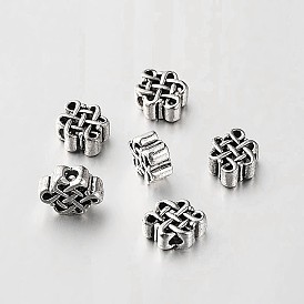 Tibetan Style Alloy Chinese Endless Knot Beads, Chinoiserie Jewelry Findings, 9x11x5mm, Hole: 2.5mm