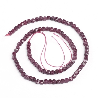 Natural Ruby/Red Corundum Beads Strands, Faceted, Cube