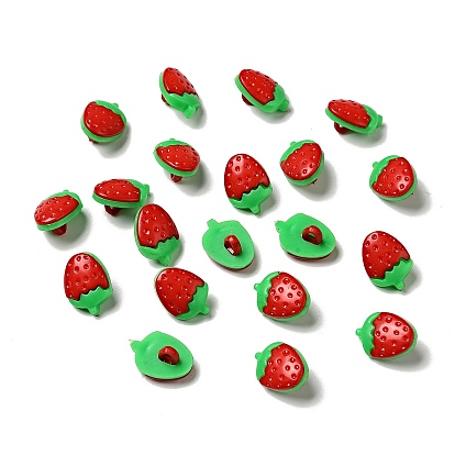  Boutons acryliques de fraises, 1-trou, teint, 15x11x3.5mm, Trou: 3mm