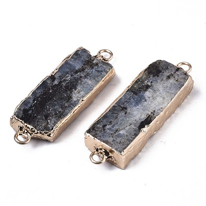 Natural Kyanite/Cyanite/Disthene Links Connectors, with Edge Golden Plated Iron Loops, Rectangle