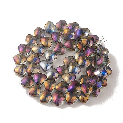 Transparent Electroplate Glass Bead Strands, Rainbow Plated, Heart