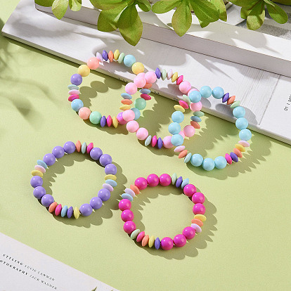 Эластичные браслеты из непрозрачных акриловых бусин круглой и круглой формы, детские браслеты для девочек