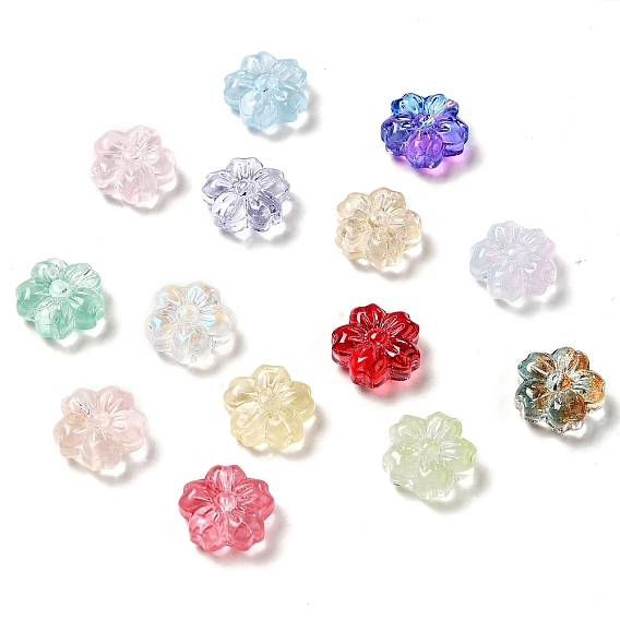 Spray Painted Transparent Glass Beads, Sakura