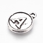Tibetan Style Alloy Charms, Flat Round with Letter