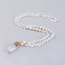 Colliers pendentif pierres précieuses et cristal de quartz naturel, avec les accessoires de perles et en laiton, balle