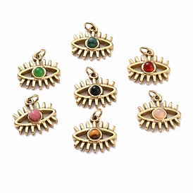 Natural & Synthetic Gemstone Charms, with Ion Plating(IP) Golden Tone 304 Stainless Steel Findings, Dyed & Heated, Eyes