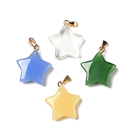 Glass Pendants, with Golden Plated Iron Findings, Star