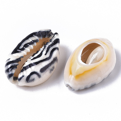 Perles de coquillage cauri naturel imprimées, pas de trous / non percés, avec motif léopard / rayures zébrées