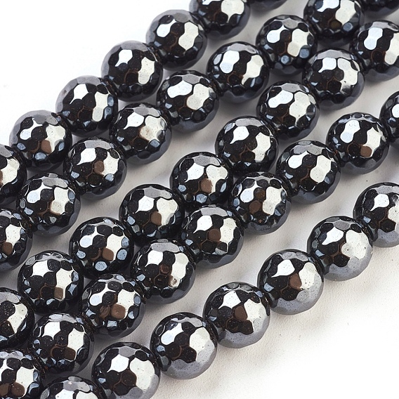 Non-magnétiques perles d'hématite synthétique brins, facette, ronde