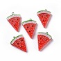 Opaque Resin Fruit Pendants, Triangle Watermelon Charm with Platinum Tone Iron Loops