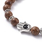 Unisex Stretch Bracelets, with Tibetan Style Alloy Beads, Natural Black Agate(Dyed) Beads and Wood Beads, Hamsa Hand/Hand of Fatima/Hand of Miriam