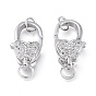 Brass Micro Pave Clear Cubic Zirconia Lobster Claw Clasps, with Jump Rings, Long-Lasting Plated, Butterfly