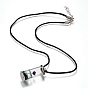 Glass Wishing Bottle Leather Cord Pendant Necklaces, with Dried Flower & Natural Gemstone Chip Beads Inside, Platinum