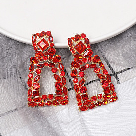 Colorful Geometric Glass and Rhinestone Earrings with Hollow Out Design for Women