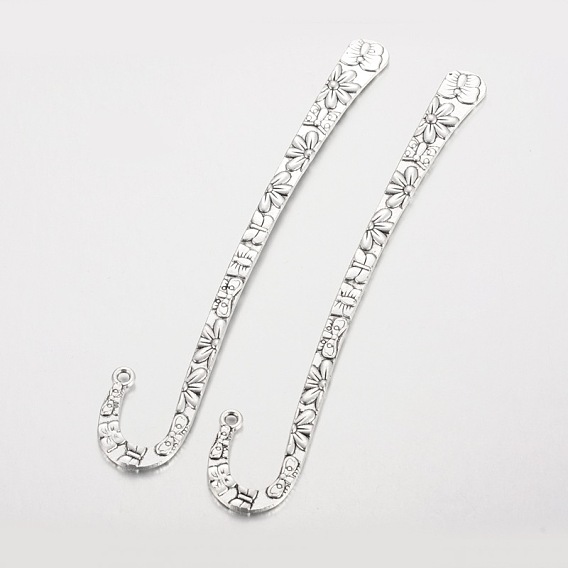 Tibetan Style Alloy Bookmark Findings, Cadmium Free & Lead Free, 125x21x2.5mm, Hole: 2.3mm, about 93pcs/1000g