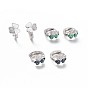 Brass Micro Pave Clear Cubic Zirconia Huggie Hoop Earrings, with Natural Shell, Long-Lasting Plated, Shamrock