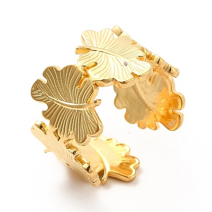 304 Stainless Steel Leaf Wrap Open Cuff Ring for Women