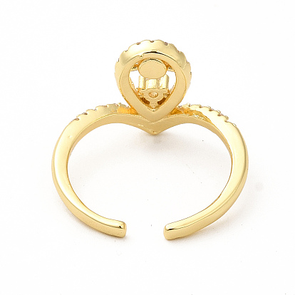 Clear Cubic Zirconia Teardrop with Enamel Evil Eye Open Cuff Ring, Brass Jewelry for Women