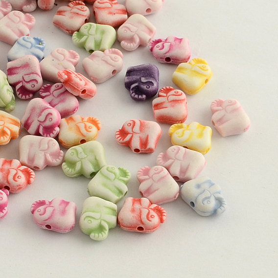 Perles acryliques de style artisanal, éléphant, 9x12x4mm, trou: 2 mm, environ 1500 pcs / 500 g