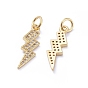 Brass Micro Pave Cubic Zirconia Pendants, with Jump Rings, Long-Lasting Plated, Lightning