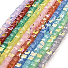 Выпечки нарисованных стеклянных бусин прядей, имитация Opalite, граненые, с покрытием AB цвета, кубические