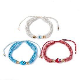 Bracelets multi-supports en perles de verre, bracelet de perles tressées au chalumeau mauvais œil