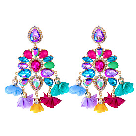 Bohemian Colorful Diamond Flower Earrings - Personality Women's Accessories