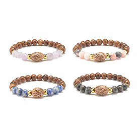 Bracelet en perles de mala en bois de wengé naturel et pierre, bracelet extensible de pierres précieuses pour hommes femmes