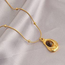 Ожерелья с подвесками в форме слезинок из натурального тигрового глаза, со змеиными цепями из титановой стали