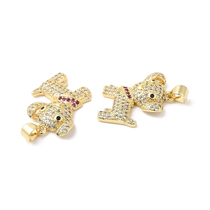 Brass Micro Pave Colorful Cubic Zirconia Pendants, Dog Charms