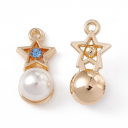 Alloy Rhinestone Pendants, with ABS Plastic Imitation Pearl Beads, Star with Round Charm