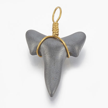 Non-magnetic Synthetic Hematite Pendants, with Golden Tone Brass Findings, Matte Style, Elephant