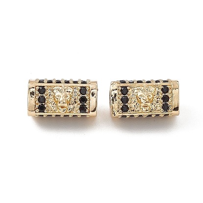 Brass Micro Pave Cubic Zirconia Beads, Rectangle with Lion
