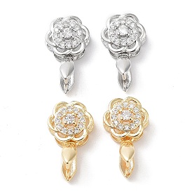 Brass Micro Pave Cubic Zirconia Ice Pick Pinch Bails, Flower