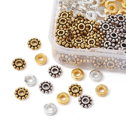 200 pcs 4 styles perles d'espacement en alliage de style tibétain, beignet et fleur