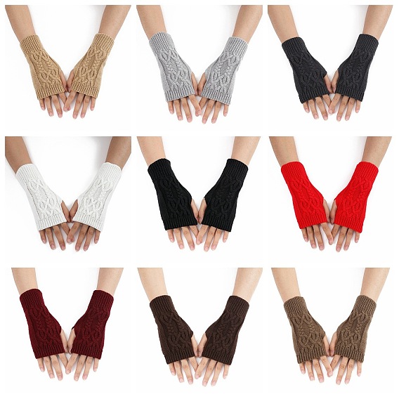 Перчатки без пальцев для вязания пряжей из акрилового волокна, зимние теплые перчатки с отверстием для большого пальца