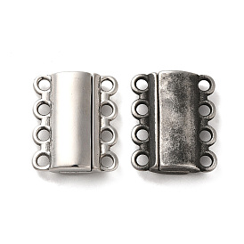 304 Stainless Steel Multi-Strands Magnetic Slide Clasps, 4-Strand, 8-Hole, Rectangle